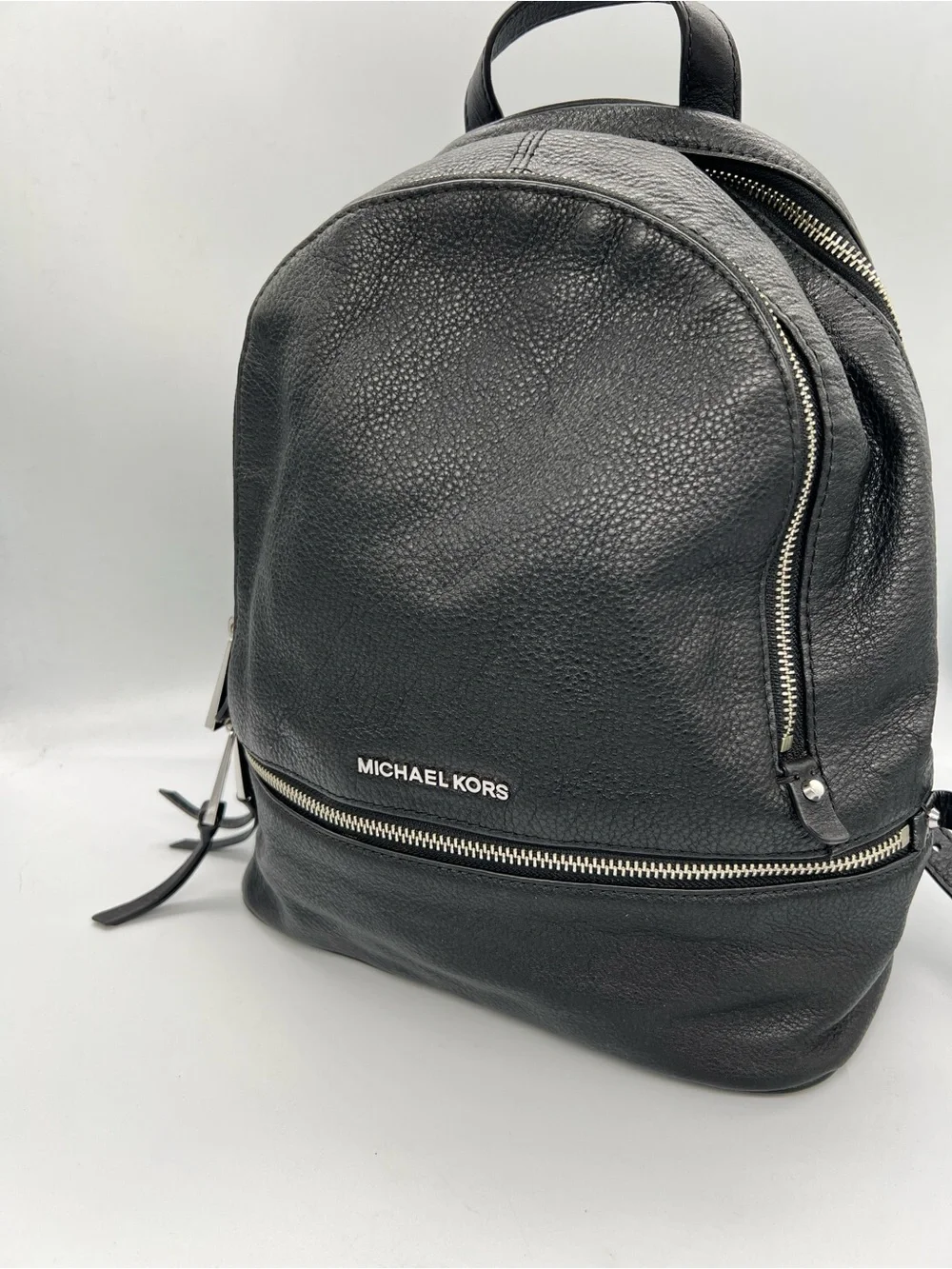 Michael Kors Black Pebbled Leather Backpack with Silver Hardware